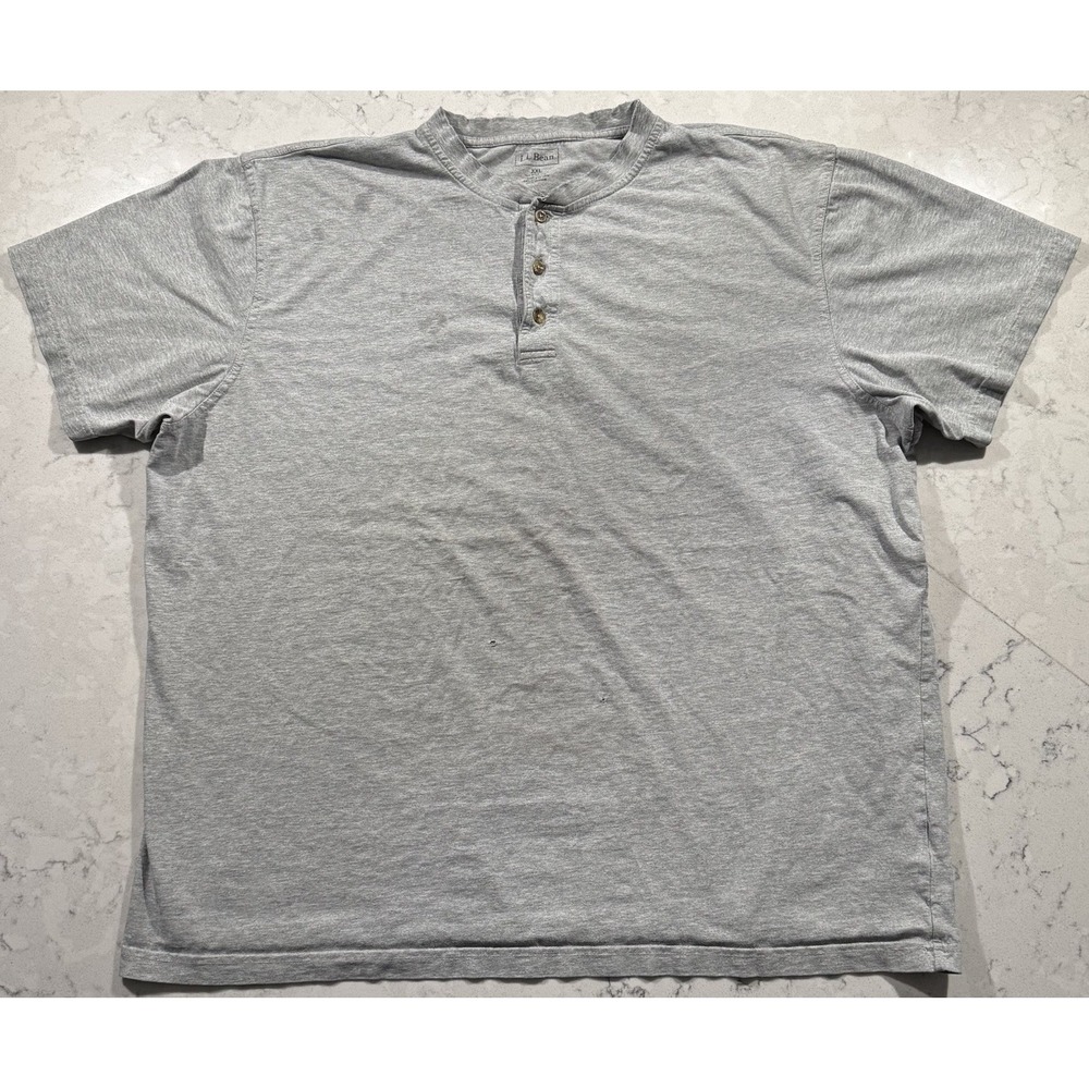 LL Bean Henley T-Shirt Mens 2XL XXL Tall Gray Traditional Fit Short Sleeve Tee